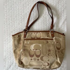 COACH -Leah Bandana Khaki Sateen Shoulder Bag